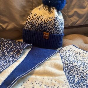Adult Blue and Cream Winter Hat and Scarf Set